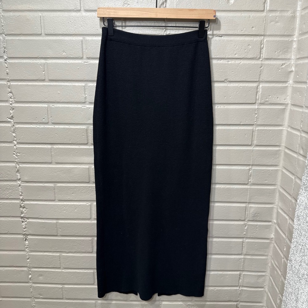 Jenni Kayne Ludlow Cashmere Blend Black Midi Pencil Skirt Ribbed Knit Slit Small - Picture 6 of 11
